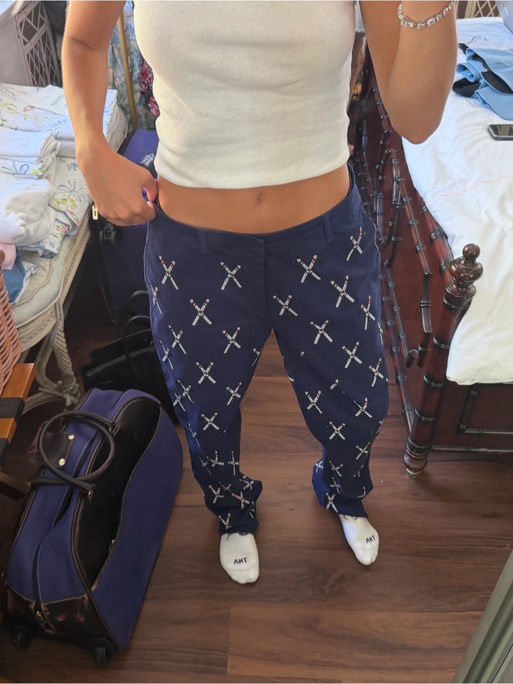 Navy Patterned Women's Pants